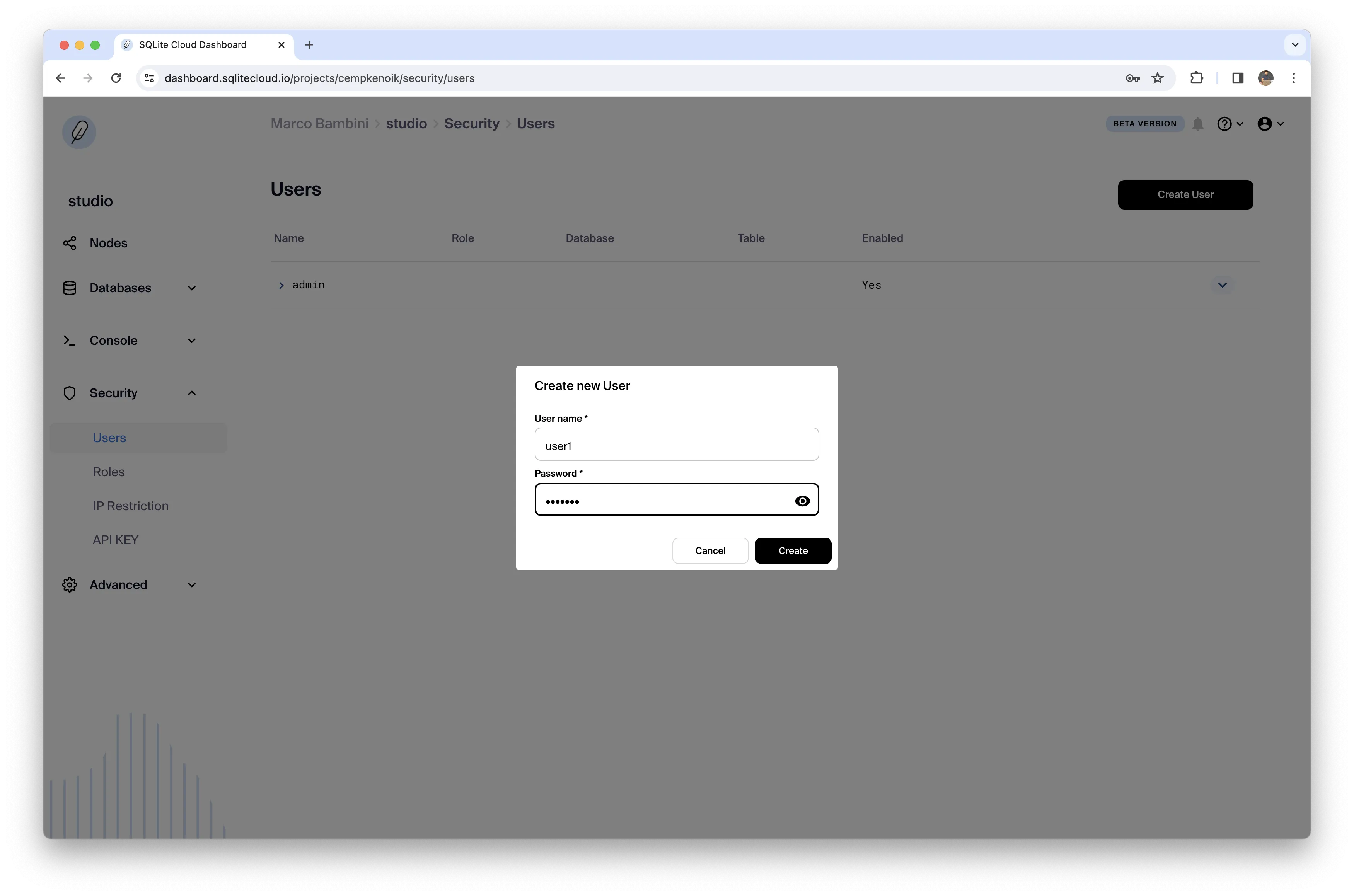 Dashboard Create User
