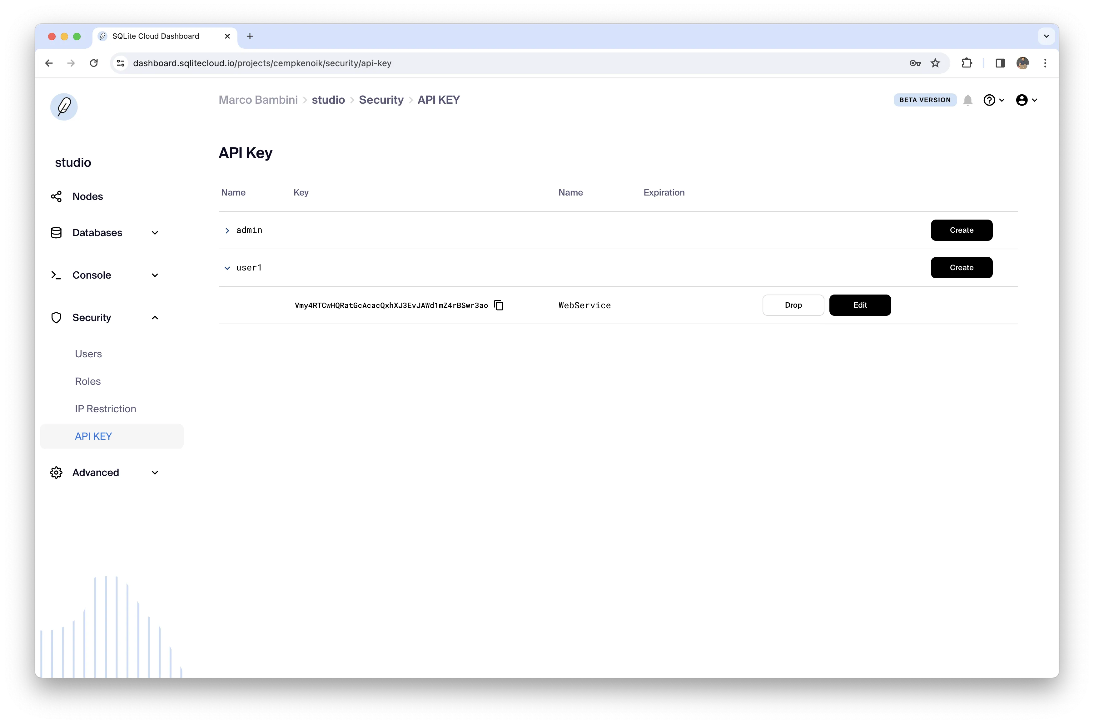Dashboard List APIKEY
