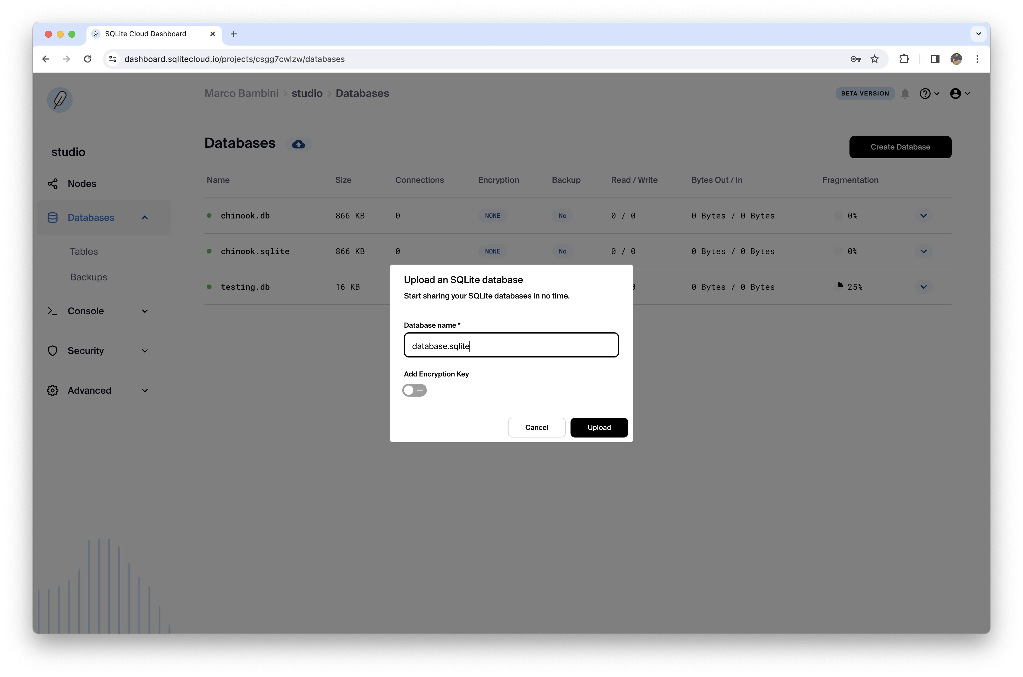 Dashbord Upload Database